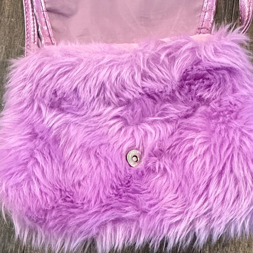 Lilac Glitter Faux Fur Kids Crossbody Bag